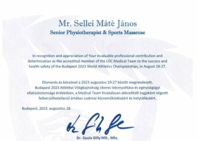 Sellei Mate World Athletics Championships MEDICAL TEAM eng hun